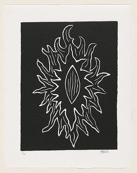 Artist: Green, Jillian. | Title: not titled [linear abstract oblong] | Date: 1999 | Technique: linocut, printed in black ink, from one block