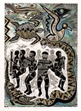 Artist: Lindsay (Sale), Joe. | Title: Tala a'u | Date: 1995 | Technique: woodcut, printed in black ink, from one block, hand-coloured