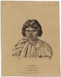 Artist: Rodius, Charles. | Title: Tooban, Ginn, or wife, of the chief of Shoalhaven tribe. | Date: 1834 | Technique: chalk-lithograph, printed in black ink, from one stone; additions in gouache