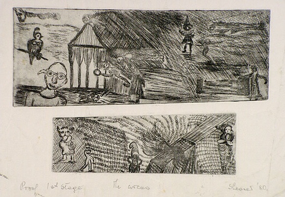 Artist: SHEARER, Mitzi | Title: Oh, what a circus! | Date: 1980-87 | Technique: etching, printed in black ink with plate-tone, from two  plates