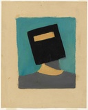 Artist: Nolan, Sidney. | Title: Ned Kelly (head and shoulders) | Date: 1946 | Technique: monotype, enamel