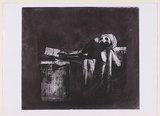 Artist: Jenkins, Cathie. | Title: not titled [study from David - man in bath] | Date: 1992, July | Technique: etching, photo-etching and drypoint, printed in black/brown ink, from one plate