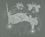 Artist: Kauage, Mathias. | Title: Motor cyclists | Date: December 1975 | Technique: screenprint, printed in white ink, from one screen