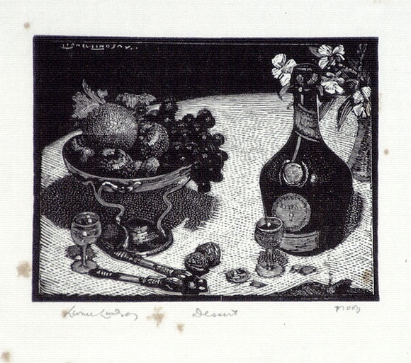 Artist: LINDSAY, Lionel | Title: Dessert | Date: 1924 | Technique: wood-engraving, printed in black ink, from one block | Copyright: Courtesy of the National Library of Australia