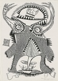 Artist: India, Banabas. | Title: Dancing mask. | Date: December 1975 | Technique: screenprint, printed in black ink, from one screen