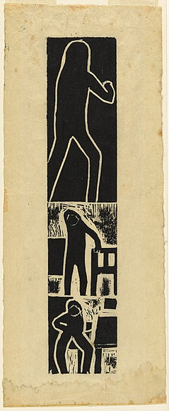 Title: Demonstration woodcut [figures] | Date: 1968 | Technique: woodcut, printed in black ink, from one plywood block by hand-burnishing