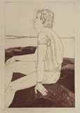 Artist: McKenzie, Laurel. | Title: Helmut at pink rocks | Date: 1981 | Technique: etching, printed in brown ink, from one plate
