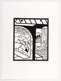 Artist: Campbell, Denise. | Title: The theatre of the world. | Date: 1988 | Technique: woodcut, printed in black ink, from one block