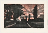Artist: AMOR, Rick | Title: Into the garden [1]. | Date: 1993 | Technique: woodcut, printed in black and red ink, from two blocks