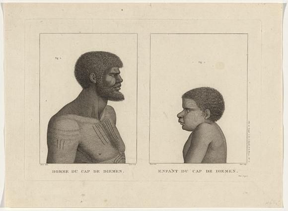 Title: Homme du Cap de Diemen; Enfant du Cap de Diemen | Date: 1811 | Technique: engraving, printed in black ink, from one plate