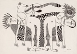 Artist: Kauage, Mathias. | Title: not titled [Dancing women with bird] | Date: September 1974 | Technique: screenprint, printed in warm black ink, from one screen