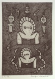 Artist: Karadada, Rosalyn. | Title: Not titled [four Wandjina figures]. | Date: 2000, October | Technique: etching, printed in black ink, from one plate
