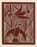 Artist: Manydjarri, Wilson. | Title: not titled [Two birds]. | Date: 1971 | Technique: linocut, printed in red-brown ink, from one block