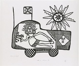 Artist: Kauage, Mathias. | Title: Meri i draivim ka  [Woman driving a car]. | Date: c.1976 | Technique: screenprint, printed in black ink, from one stencil