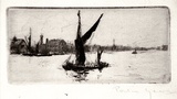 Artist: Geach, Portia. | Title: (Sailing barge on the Thames) | Date: c.1898 | Technique: etching, printed in black ink, from one plate | Copyright: With permission from Trust Company Limited, Trustee for the Portia Geach Memorial Fund
