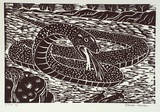 Artist: Laurel, Steven. | Title: The snake at the two kids | Date: 2001, August - September | Technique: linocut, printed in black ink, from one block