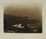 Title: Evening mists, Lord Howe Island | Date: c.1930s? | Technique: etching and aquatint, printed in brown and black ink, from one plate