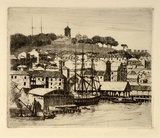Artist: LINDSAY, Lionel | Title: Old Miller's Point, Sydney | Date: 1925 | Technique: etching and drypoint, printed in brown ink, from one plate | Copyright: Courtesy of the National Library of Australia