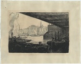 Artist: Eldershaw, John. | Title: Under the Tower Bridge, Thames, London. | Date: (1929) | Technique: lithograph, printed in black ink, from one stone