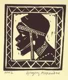Artist: Alexander, Gregory. | Title: Masai head | Date: 1995, September | Technique: linocut, printed in black ink, from one block