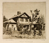 Artist: LINDSAY, Lionel | Title: Old Men's Home, Liverpool | Date: 1925 | Technique: etching, printed in brown with plate-tone in brown ink, from one plate | Copyright: Courtesy of the National Library of Australia