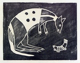 Artist: Puruntatameri, Patrick. | Title: Kangaroo and fish | Date: 1969 | Technique: woodcut