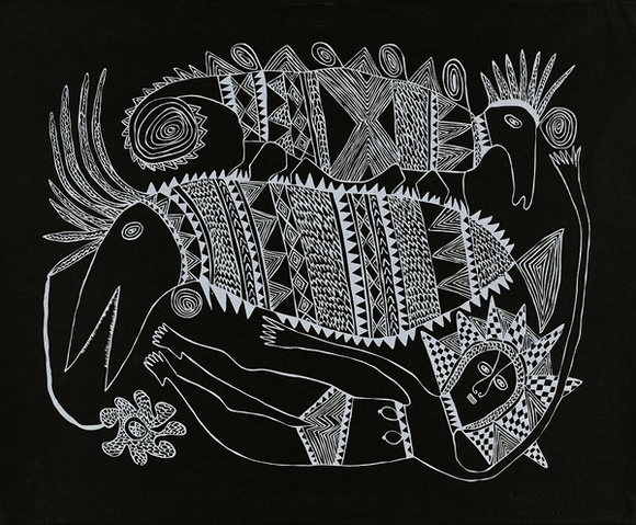 Artist: Kauage, Mathias. | Title: Magic fish | Date: 1969 | Technique: screenprint, printed in white ink, from one screen