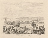 Title: Hobart-Town, du côté des Casernes. [Hobart Town, towards the barracks] | Date: 1835 | Technique: engraving, printed in black ink, from one steel plate