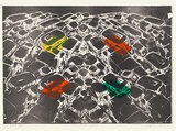 Artist: Kamp, Jenni. | Title: The road game | Date: 1997, May - June | Technique: lithograph, printed in black ink, from one stone; handcoloured