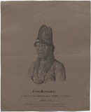 Artist: Rodius, Charles. | Title: King Bungaree, Chief of the Broken-Bay tribe, N.S. Wales. Died 1832. | Date: 1834 | Technique: chalk-lithograph, printed in black ink, from one stone; highlights in brush and white gouache