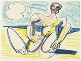 Artist: Furlonger, Joe. | Title: Kneeling surfer | Date: 1989 | Technique: lithograph, printed in colour, from five stones