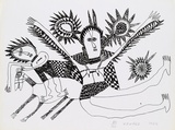 Artist: Kauage, Mathias. | Title: not titled [women and an animal] | Date: 1987 | Technique: off-set lithograph, printed in black ink, from one plate