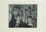 Artist: WALKER, Murray | Title: Yvette, Sabrina and Ben at Kallista. | Date: 1966 | Technique: etching, printed in blue-black ink, from one plate