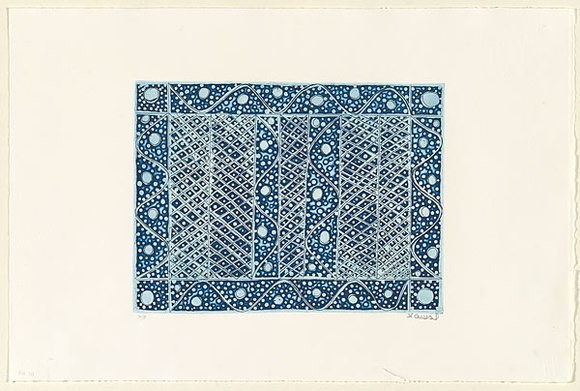 Artist: Austral, Nola. | Title: Jilamarra design | Date: 1999, November | Technique: etching, line-etching, sugar lift, and aquatint, printed in black ink, from one zinc plate