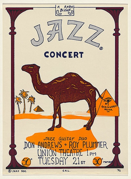 Artist: EARTHWORKS POSTER COLLECTIVE | Title: Jazz concert, Union Theatre | Date: 1972 | Technique: screenprint, printed in colour, from three stencils