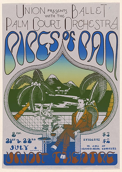 Artist: Stokes, Stephen. | Title: Union presents with the Ballet Palm Court Orchestra - Pipes of Pan. | Date: 1976 | Technique: screenprint, printed in colour, from two stencils