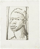 Artist: MADDOCK, Bea | Title: Negro head | Date: 1960 | Technique: etching, sugar-lift aquatint over previous deep-etch, printed in black ink,  from one reused copper plate