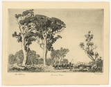 Artist: LINDSAY, Lionel | Title: Hauling timber | Date: 1921 | Technique: etching, printed in black ink with plate-tone, from one plate | Copyright: Courtesy of the National Library of Australia