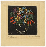 Artist: b'PRESTON, Margaret' | Title: b'Bowl of native flowers.' | Date: 1925 | Technique: b'woodcut, printed in black ink, from one block; hand-coloured' | Copyright: b'\xc2\xa9 Margaret Preston. Licensed by VISCOPY, Australia'