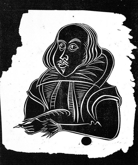 Artist: b'Barwell, Geoff.' | Title: b'(William Shakespeare).' | Date: (1955) | Technique: b'linocut, printed in black ink, from one block'