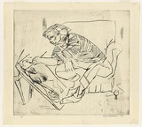 Artist: b'WILLIAMS, Fred' | Title: b'John Perceval painting' | Date: 1958 | Technique: b'drypoint, printed in black ink, from one copper plate; touched with pencil' | Copyright: b'\xc2\xa9 Fred Williams Estate'