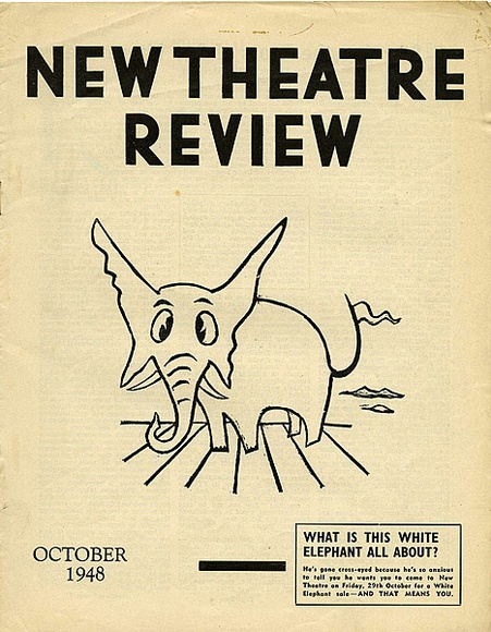 Title: b'New theatre review: October 1948' | Date: September 1948 | Technique: b'linocut, printed in black ink, from one block; letterpress text'