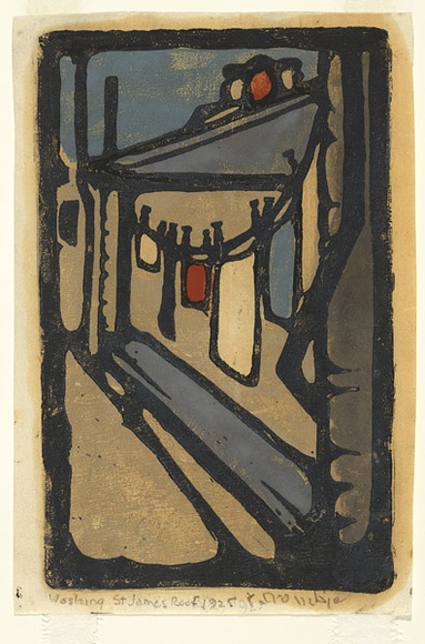 Artist: b'Crombie, Peggy.' | Title: b'Washing, St. James roof.' | Date: 1925 | Technique: b'linocut, printed in colour, from multiple blocks'