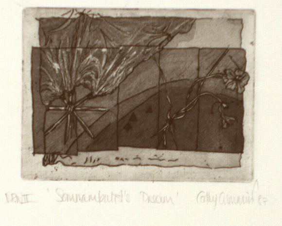 Artist: b'Cummins, Cathy.' | Title: bSomnambulist's Dream | Date: 1983 | Technique: b'etching and aquatint, printed in black ink, from one plate'