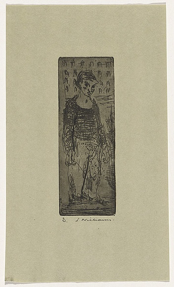 Artist: WILLIAMS, Fred | Title: Barge boy by Paddington Canal | Date: 1954-55 | Technique: etching and drypoint, printed in black ink, from one copper plate | Copyright: © Fred Williams Estate