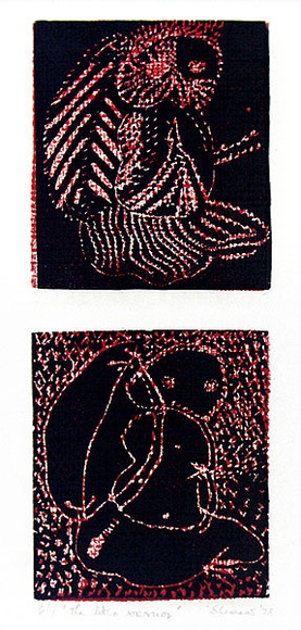 Artist: b'SHEARER, Mitzi' | Title: b'The little warrior' | Date: 1978 | Technique: b'linocut, printed in colour, from two blocks'