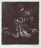 Artist: Mortensen, Kevin. | Title: not titled (moon and plane) | Date: 1986, July | Technique: lithograph, printed in black ink, from one stone | Copyright: This work appears on screen courtesy of the artist