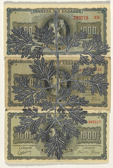 Artist: b'HALL, Fiona' | Title: b'Artemisia absinthium - Absinth (Greek currency)' | Date: 2000 - 2002 | Technique: b'gouache' | Copyright: b'\xc2\xa9 Fiona Hall'