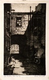 Artist: McDonald, Sheila. | Title: Bulletin Place, Sydney | Date: c.1928 | Technique: etching, aquatint printed in brown