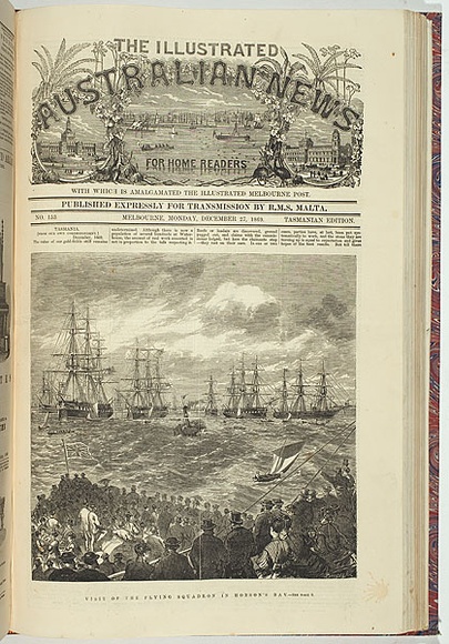 Artist: b'UNIDENTIFIED AUSTRALIAN WOOD-ENGRAVER,' | Title: bThe Illustrated Australian News; Visit of the Flying Squadron in Hobson's Bay [title page]. | Date: 27 December 1869 | Technique: b'wood engraving, printed in black ink, from one block; letterpress text'